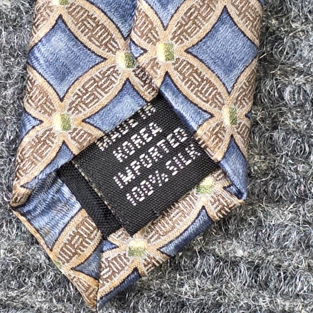 Geoffrey Beene Geometric Circle Pattern Classic Tie Men's‎ Blue Tan Silk Necktie - Picture 3 of 7